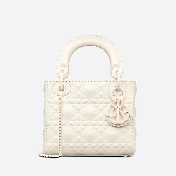 Cannage Dior Lady Motif with Diamond Mini White Ultramatte Calfskin Bag 0503 Hot Sale